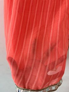 Orange Striped Saree with Mirror Work Border