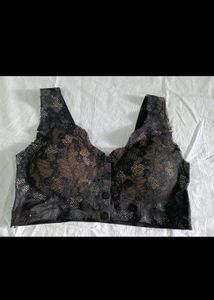 Black Lace Front Button Sports Bra