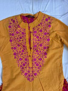 Layered Orange &amp; Pink kurta with embroidery