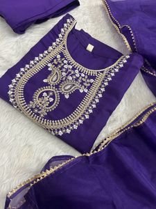 Embroidered Purple Kurta Set
