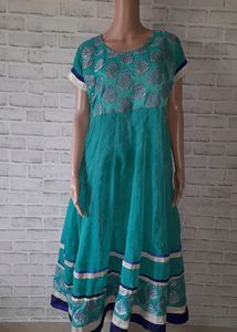 Turquoise Anarkali with Silver Embellishments
