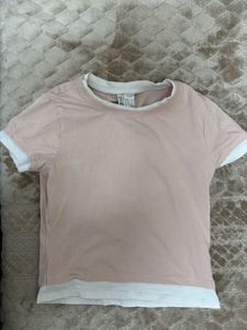 H&M Pink Layered Crew Neck T-Shirt