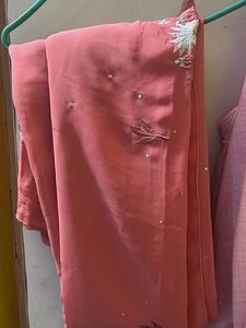 Embellished Coral Saree