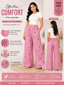 Pink Embroidered Ktrai Trousers