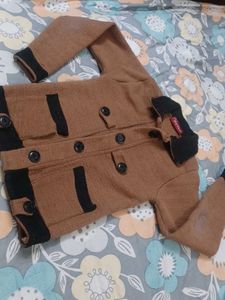 Brown &amp; Black Button-Up woollen Jacket