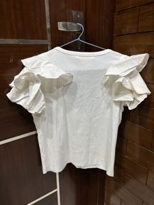 White Ruffle Sleeve Top