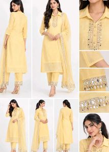 Elegant Yellow Mirror Work Kurta Set