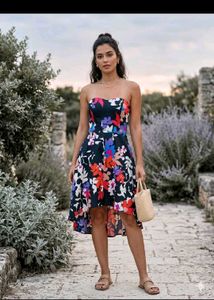 Strapless Floral Print Dress