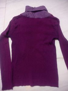 Chic Purple Knit Top with Embellished Collar