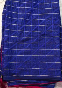 Royal Blue Saree with Gold Checks