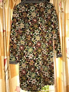 Embroidered beaded Black Floral Kurti