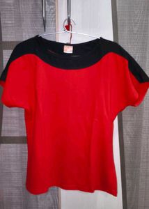 Red and Black Boat Neck Top