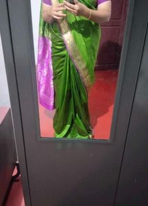 Green Saree with Pink Border