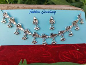 Ethnic Oxidized Silver Necklace & Earring Set