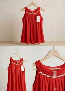 Chic Red Beaded Neckline Top