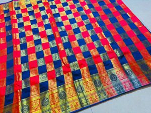 Vibrant Checkered Silk Blend Saree