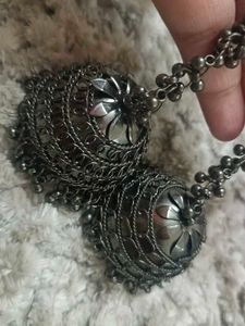 Oxidized Silver Jhumka Earrings