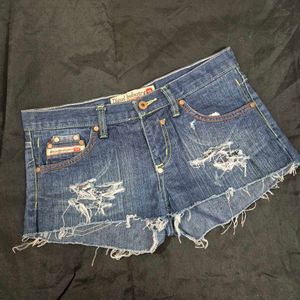 low waist Diesel Industry Distressed Denim Shorts