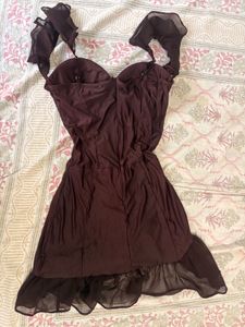 TOMBER AMOUREUX  Brown Corset Ruffle Dress