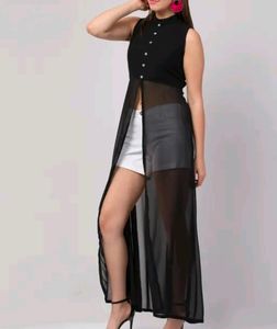 Sleeveless Button-Down Sheer Duster