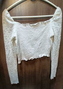 White Smocked Lace Crop Top