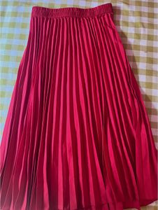 Red Pleated Midi/full Skirt