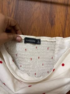 Cream Red Polka Dot Off-Shoulder Crop Top
