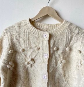 Cream Floral Knit Cardigan