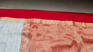 Elegant White &amp; Red Saree with Gold Border