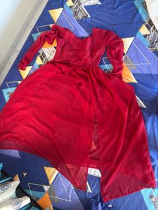 Elegant Red Long Sleeve Dress and slightly cut