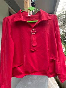 Elegant Red Blouse with Embellishment