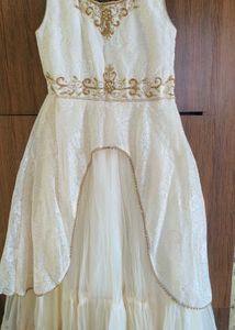 Elegant Off-White Dress with Gold Embellishments