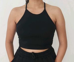 SHEIN Black Halter Crop Top