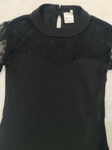 Elegant Black Polka Dot Mesh Sleeve Top