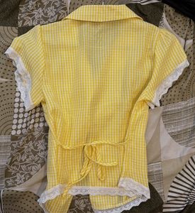 Savana Cute Yellow Gingham Puff Sleeve Top