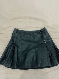 Black Pleated Faux Leather Skirt
