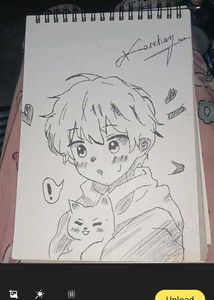 Anime Sketch - Boy & Cat Art