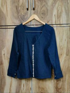 Stylish V-Neck Navy Blue Top Size-38