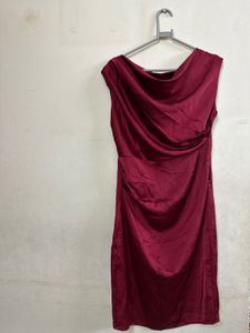 Elegant Burgundy Drape Dress