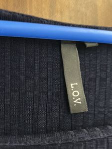 LOV Navy Ribbed Square Neck Top