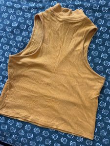 Mustard Yellow Mock Neck Ribbed Tank Top