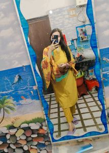 yellow kurta set  with chiffon dupatta