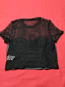 Black Mesh Lace-Up Corset Crop Top