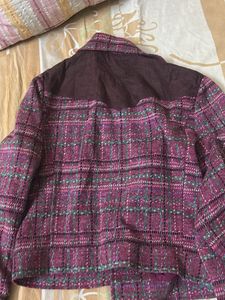 Tweed Zip-Up Jacket with Suede Accents