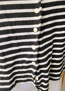 Striped Button-Up Short Sleeve Top