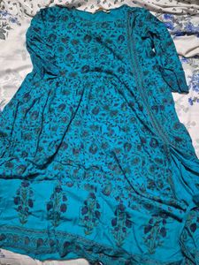 Teal Floral Print Kurta
