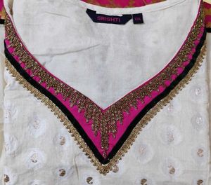 Elegant White Kurta Set with Pink Border