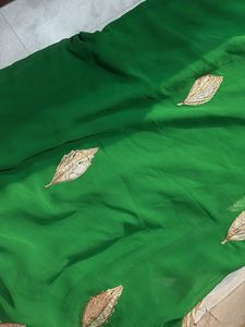 Green Saree with Gold Border