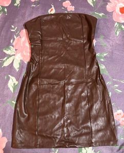 Brown Faux Leather Mini Dress
