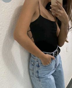 Black Spaghetti Strap Bodysuit